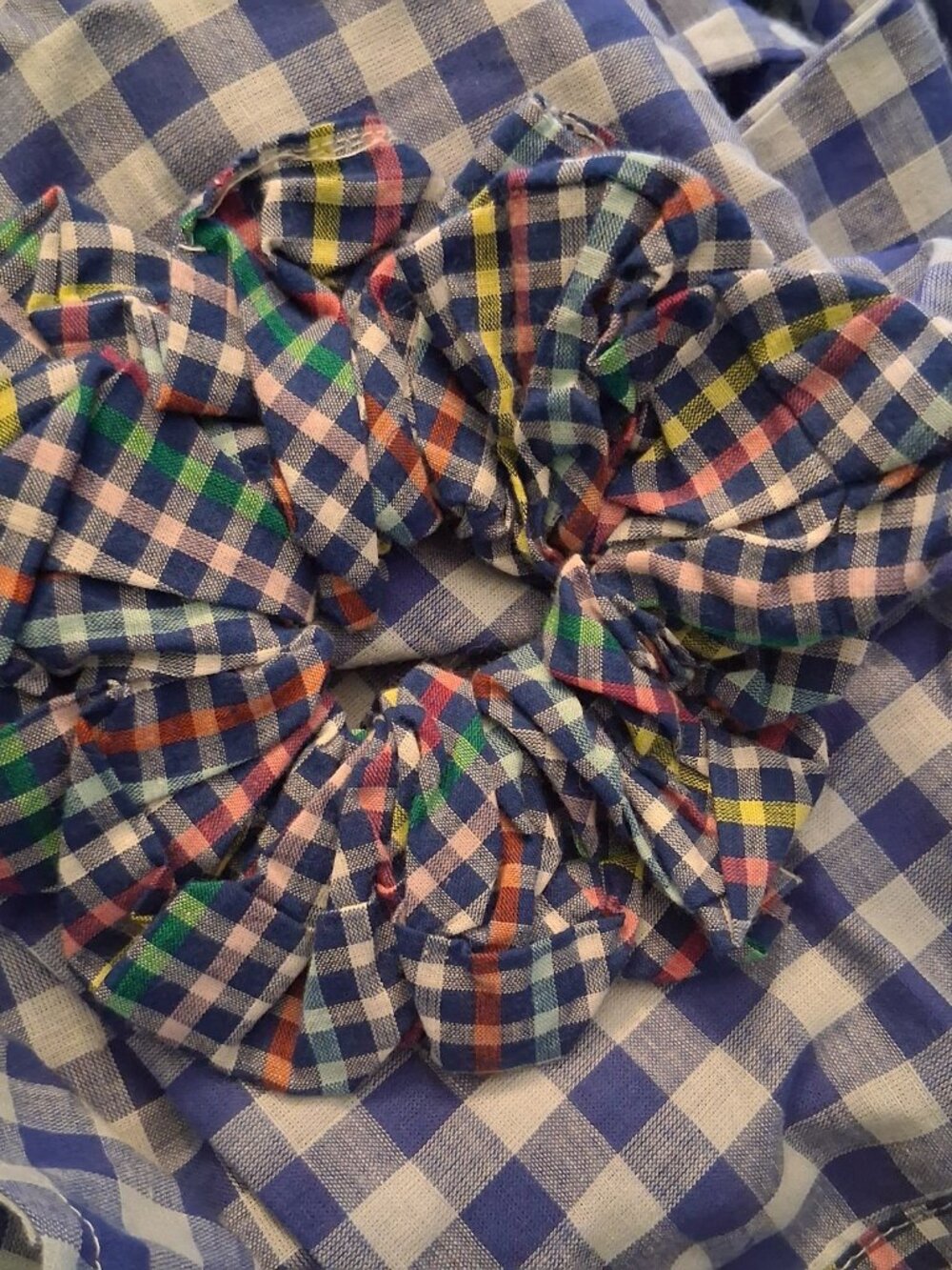 Noonday Collection Robe M/L Scrunchie Blue Gingham Check Lightweight Lounge - Picture 2 of 16